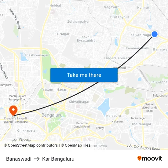 Banaswadi to Ksr Bengaluru map