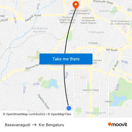 बसवनागुडी to केएसआर बेंगलुरु map