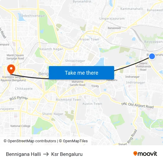 Bennigana Halli to Ksr Bengaluru map