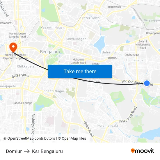 Domlur to Ksr Bengaluru map