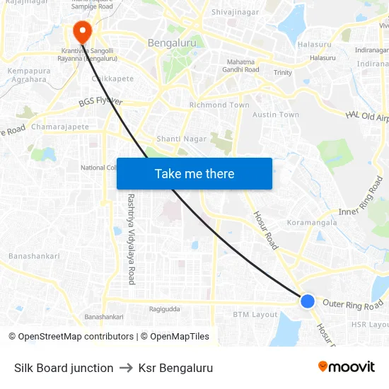 Silk Board junction to Ksr Bengaluru map