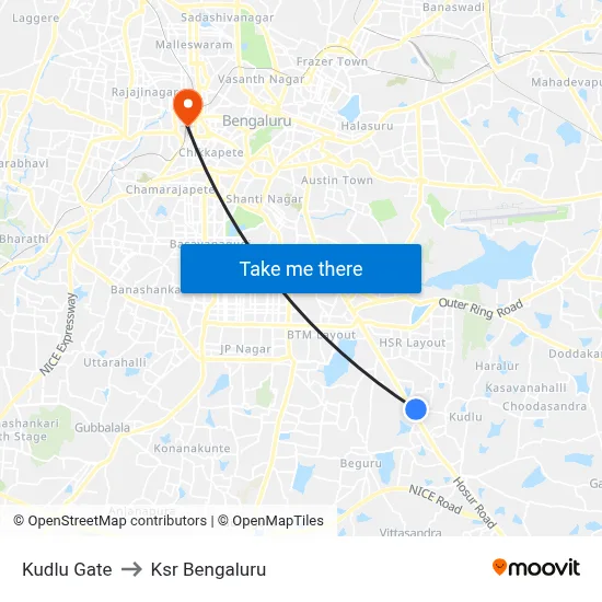 Kudlu Gate to Ksr Bengaluru map