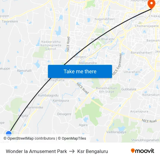 Wonder la Amusement Park to Ksr Bengaluru map