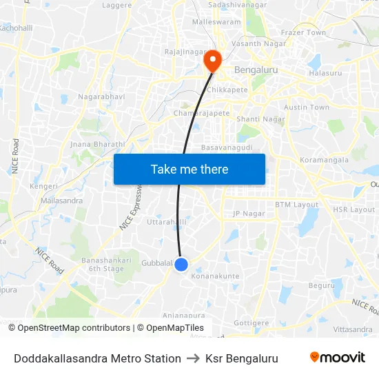 Doddakallasandra Metro Station to Ksr Bengaluru map