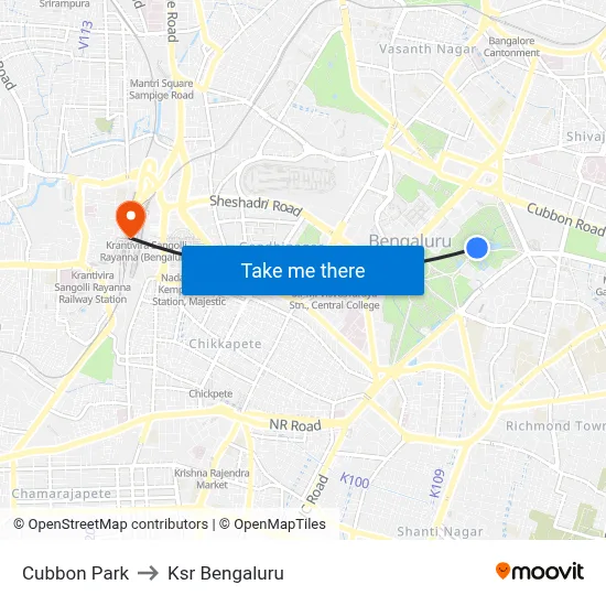 Cubbon Park to Ksr Bengaluru map