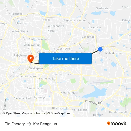 Tin Factory to Ksr Bengaluru map