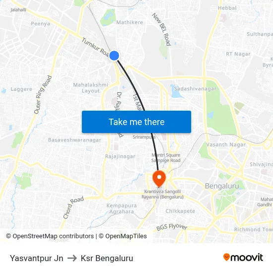 Yasvantpur Jn to Ksr Bengaluru map