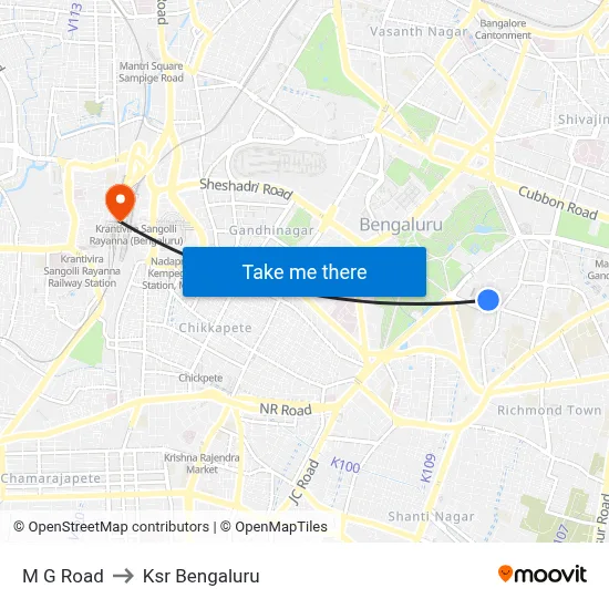 M G Road to Ksr Bengaluru map