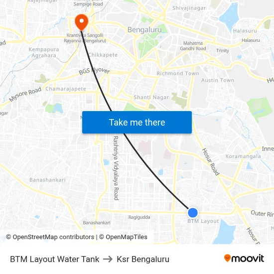 BTM Layout Water Tank to Ksr Bengaluru map