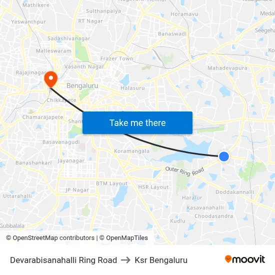 Devarabisanahalli Ring Road to Ksr Bengaluru map