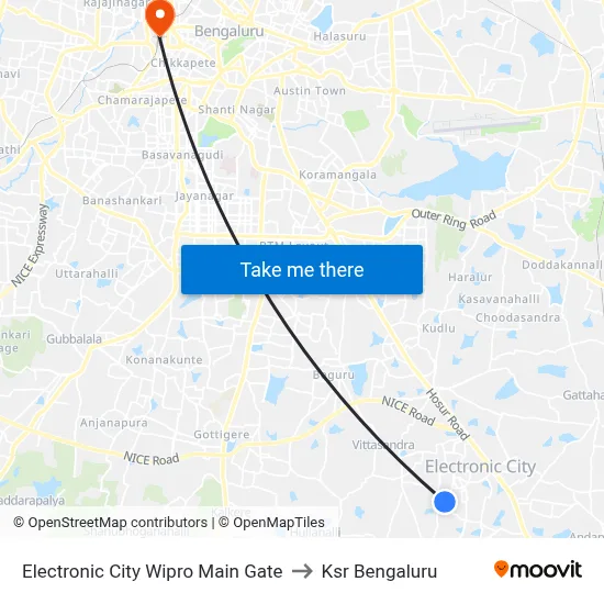 Electronic City Wipro Main Gate to Ksr Bengaluru map