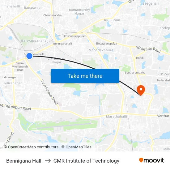 Bennigana Halli to CMR Institute of Technology map