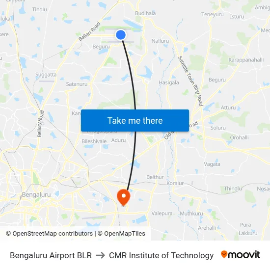 Bengaluru Airport BLR to CMR Institute of Technology map