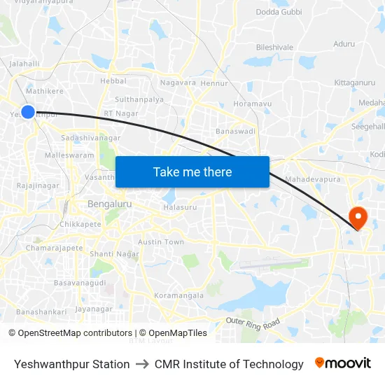 Yeshwanthpur Station to CMR Institute of Technology map