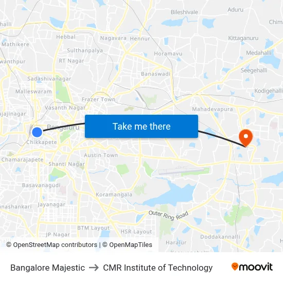 Bangalore Majestic to CMR Institute of Technology map
