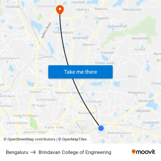 Bengaluru to Brindavan College of Engineering map