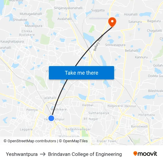 Yeshwantpura to Brindavan College of Engineering map