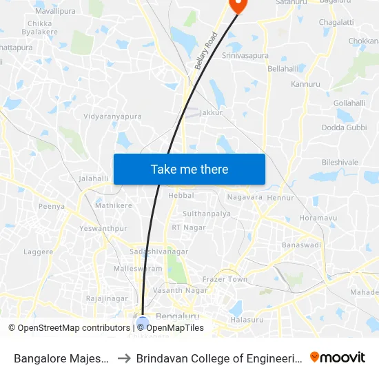 Bangalore Majestic to Brindavan College of Engineering map