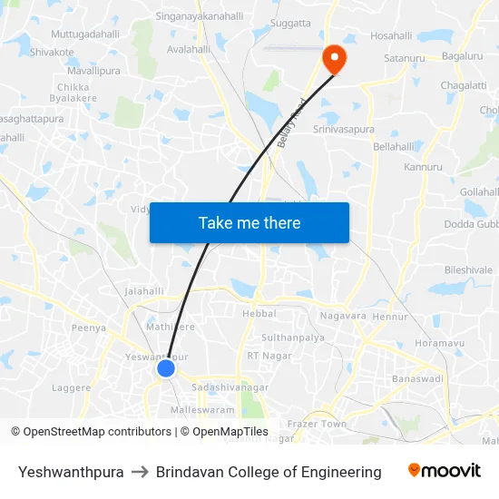 Yeshwanthpura to Brindavan College of Engineering map