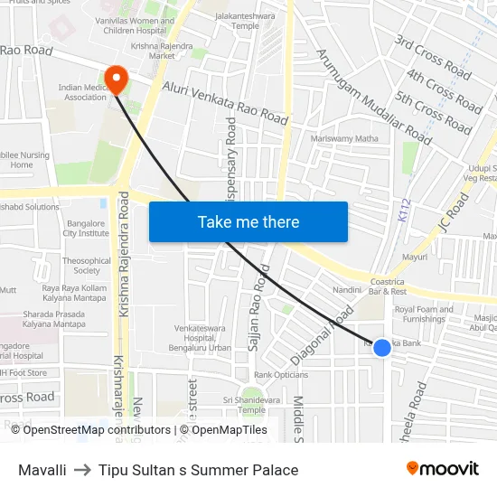 Mavalli to Tipu Sultan s Summer Palace map