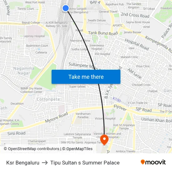 Ksr Bengaluru to Tipu Sultan s Summer Palace map