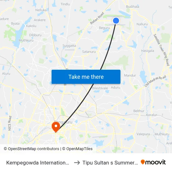 Kempegowda International Airport to Tipu Sultan s Summer Palace map