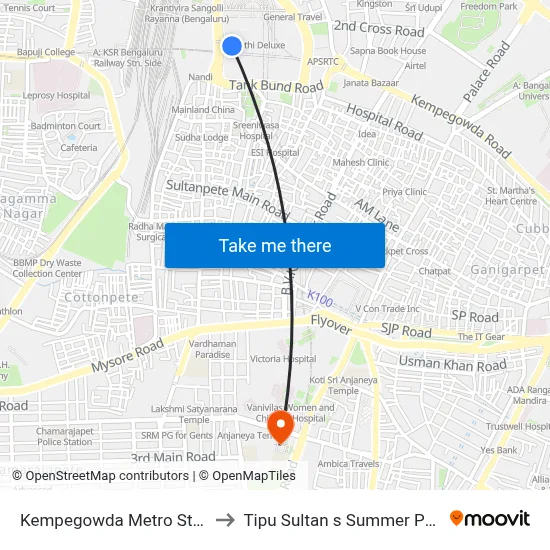 Kempegowda Metro Station to Tipu Sultan s Summer Palace map