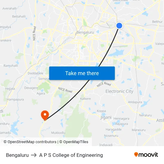Bengaluru to A P S College of Engineering map