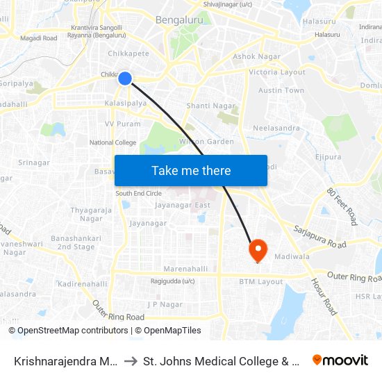 Krishnarajendra Market to St. Johns Medical College & Hospital map