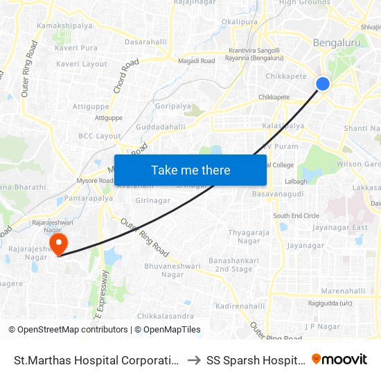 St.Marthas Hospital Corporation to SS Sparsh Hospital map