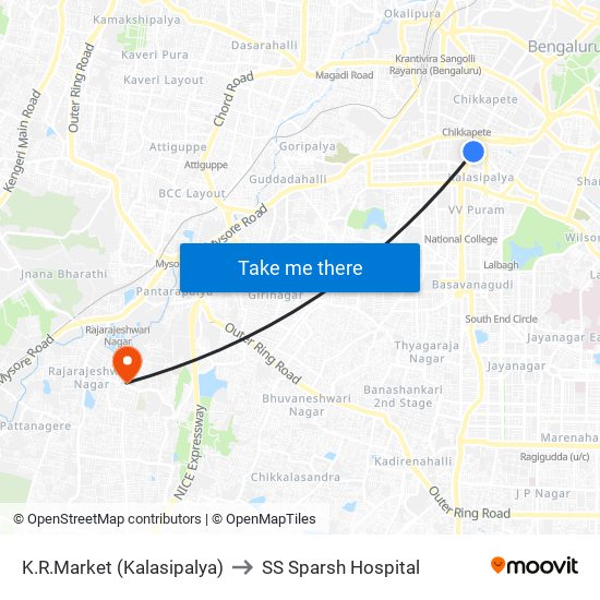 K.R.Market (Kalasipalya) to SS Sparsh Hospital map