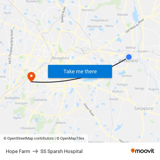 Hope Farm to SS Sparsh Hospital map