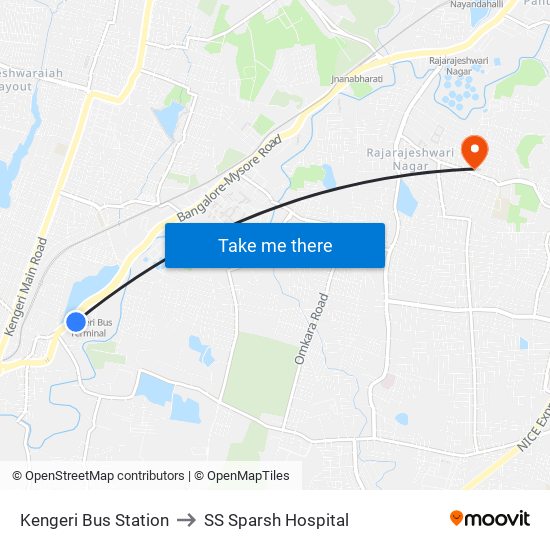 Kengeri Bus Station to SS Sparsh Hospital map