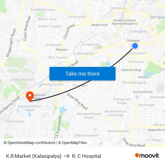 K.R.Market (Kalasipalya) to R. C Hospital map