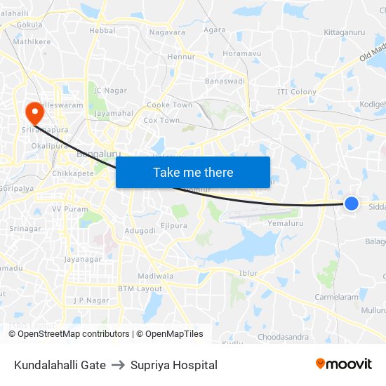 Kundalahalli Gate to Supriya Hospital map