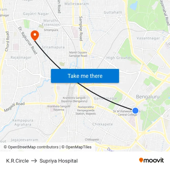 K.R.Circle to Supriya Hospital map