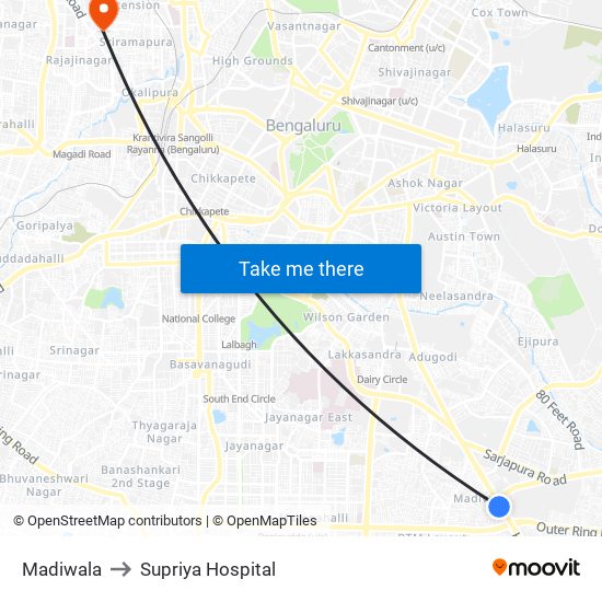 Madiwala to Supriya Hospital map