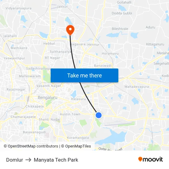 Domlur to Manyata Tech Park map