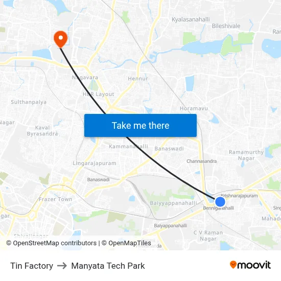 Tin Factory to Manyata Tech Park map
