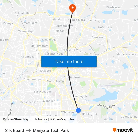 Silk Board to Manyata Tech Park map