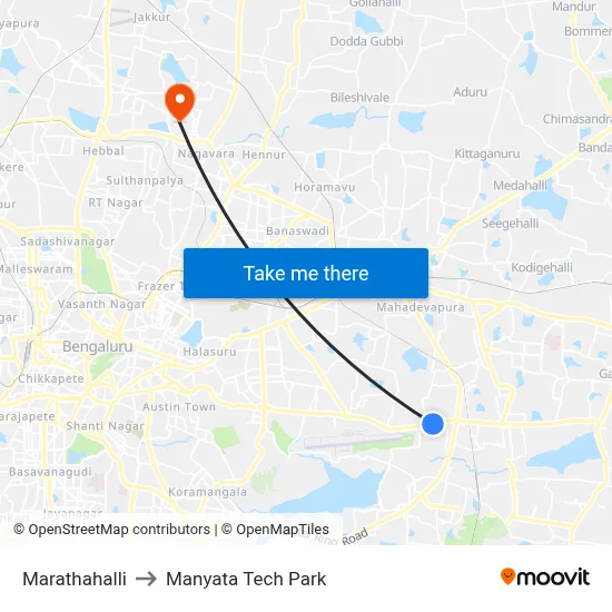 Marathahalli to Manyata Tech Park map