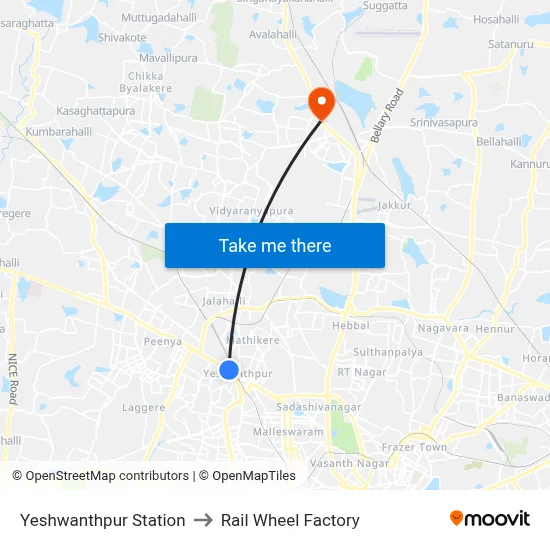 Yeshwanthpur Station to Rail Wheel Factory map