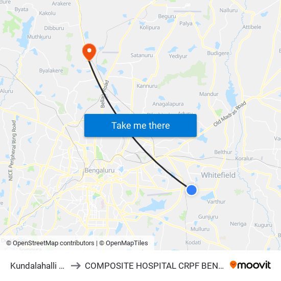 Kundalahalli Gate to COMPOSITE HOSPITAL CRPF BENGALURU map