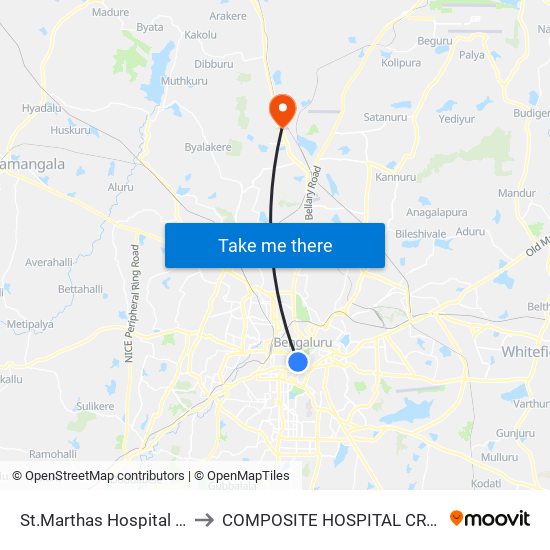St.Marthas Hospital Corporation to COMPOSITE HOSPITAL CRPF BENGALURU map