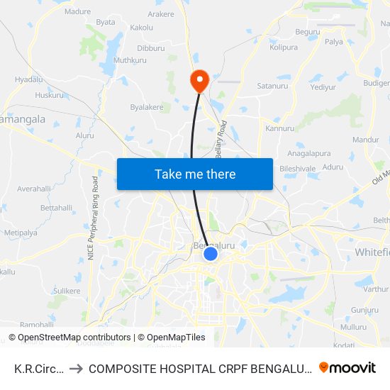 K.R.Circle to COMPOSITE HOSPITAL CRPF BENGALURU map