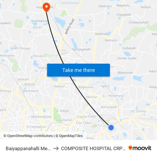 Baiyappanahalli Metro Station to COMPOSITE HOSPITAL CRPF BENGALURU map