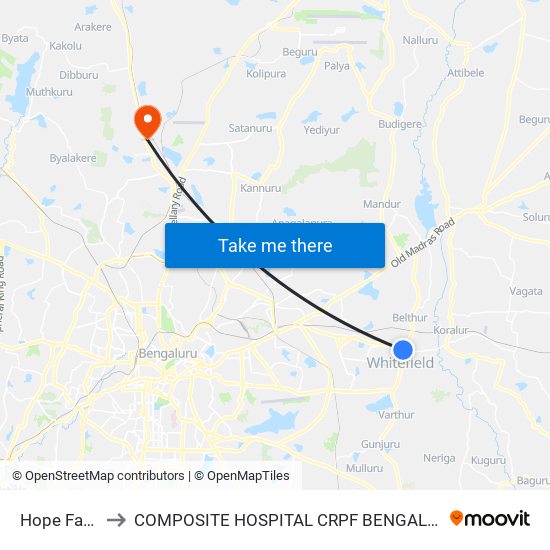 Hope Farm to COMPOSITE HOSPITAL CRPF BENGALURU map