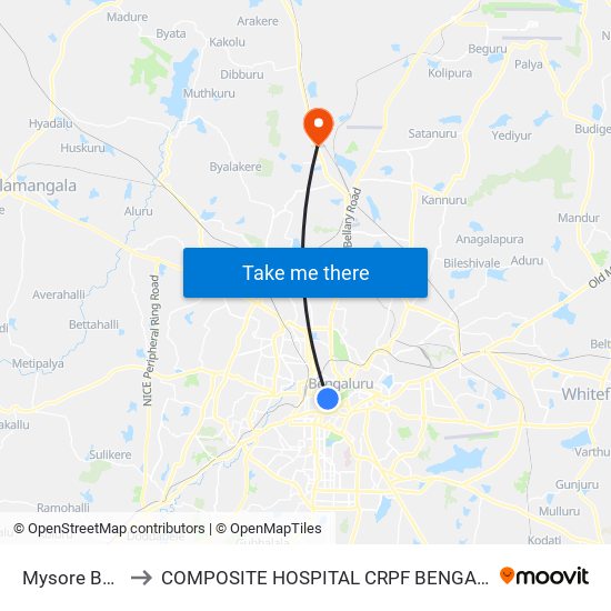 Mysore Bank to COMPOSITE HOSPITAL CRPF BENGALURU map