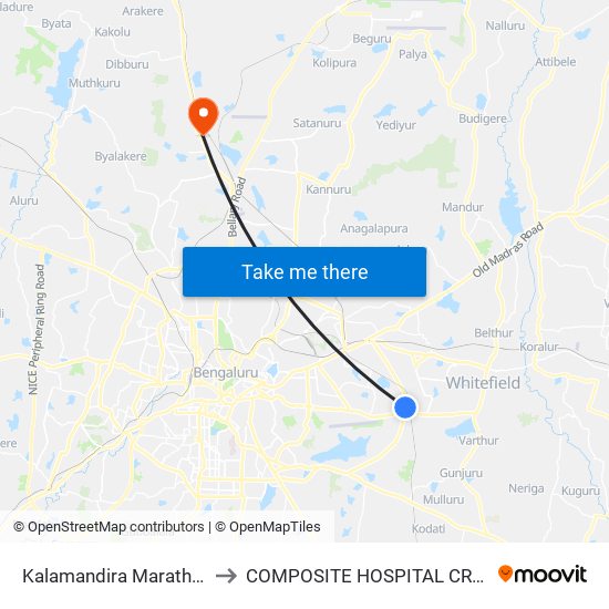 Kalamandira  Marathahalli Bridge to COMPOSITE HOSPITAL CRPF BENGALURU map