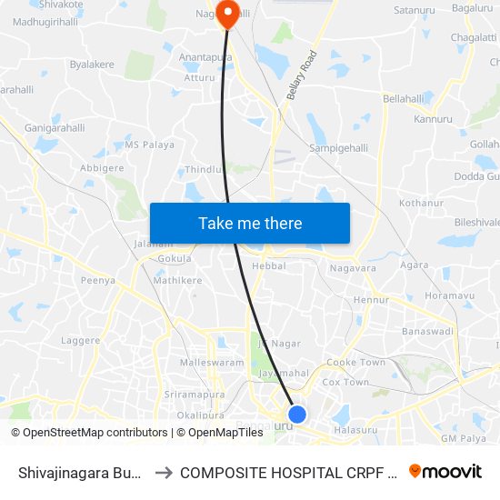 Shivajinagara Bus Station to COMPOSITE HOSPITAL CRPF BENGALURU map